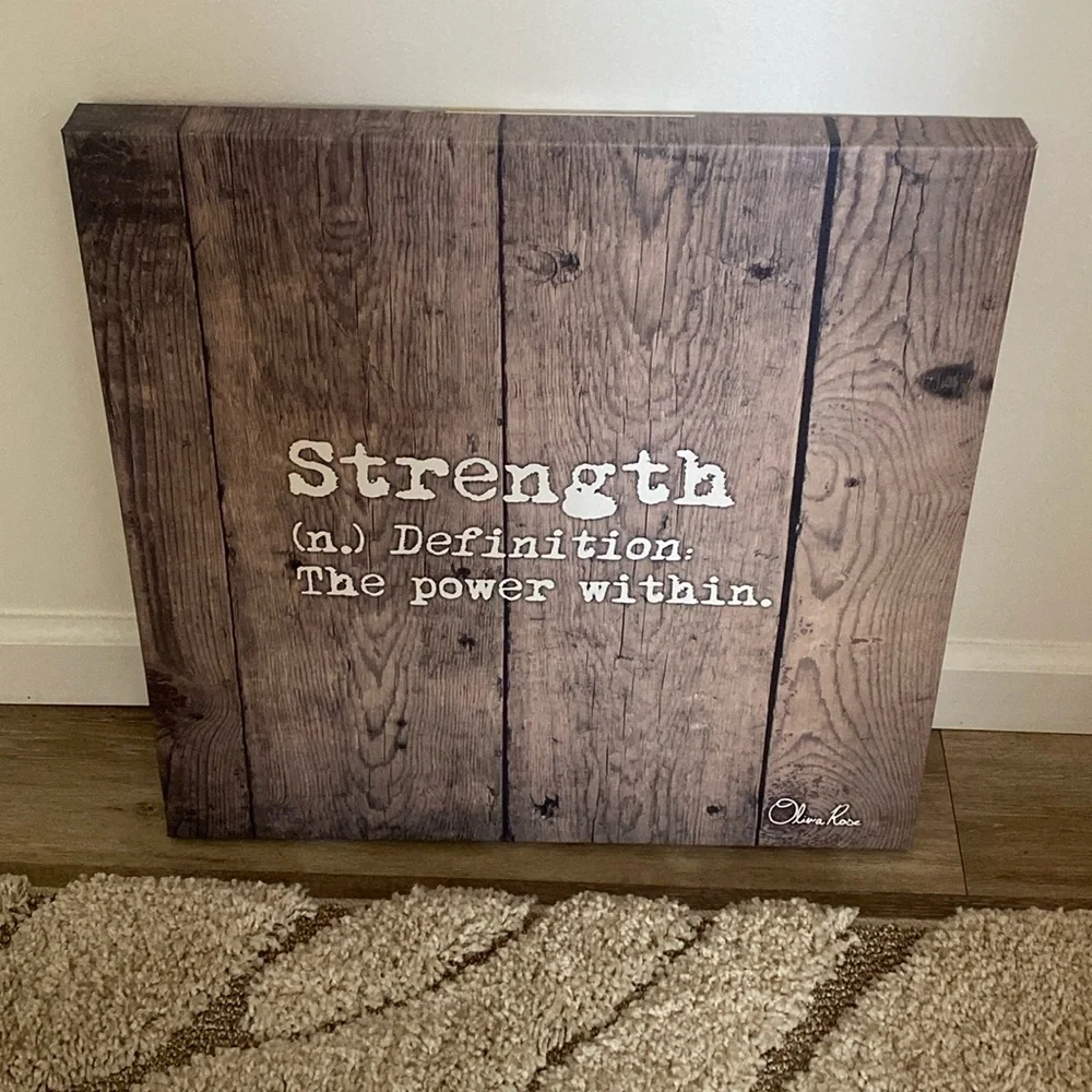 Vintage Pier 1 Strength The Power Within Faux Wood Canvas Art Sign 20x20
